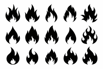 Fire icon vector set, Fire flame icons bundle	