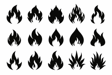 Fire icon vector set, Fire flame icons bundle	