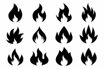 Fire icon vector set, Fire flame icons bundle	