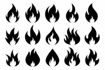 Fire icon vector set, Fire flame icons bundle	