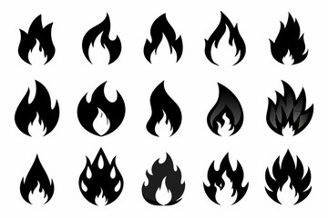 Fire icon vector set, Fire flame icons bundle	