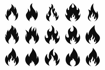 Fire icon vector set, Fire flame icons bundle	