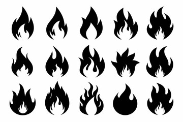 Fire icon vector set, Fire flame icons bundle	