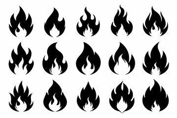 Fire icon vector set, Fire flame icons bundle	