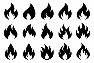 Fire icon vector set, Fire flame icons bundle	