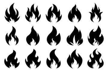 Fire icon vector set, Fire flame icons bundle	