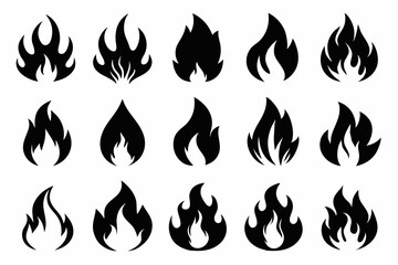 Fire icon vector set, Fire flame icons bundle	