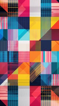 A collection of bold geometric patterns and colors showcases creative textile design