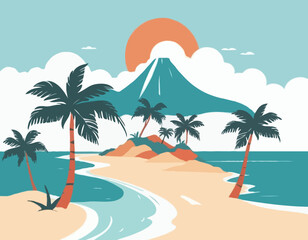 Tropical island with palm trees stock illustration