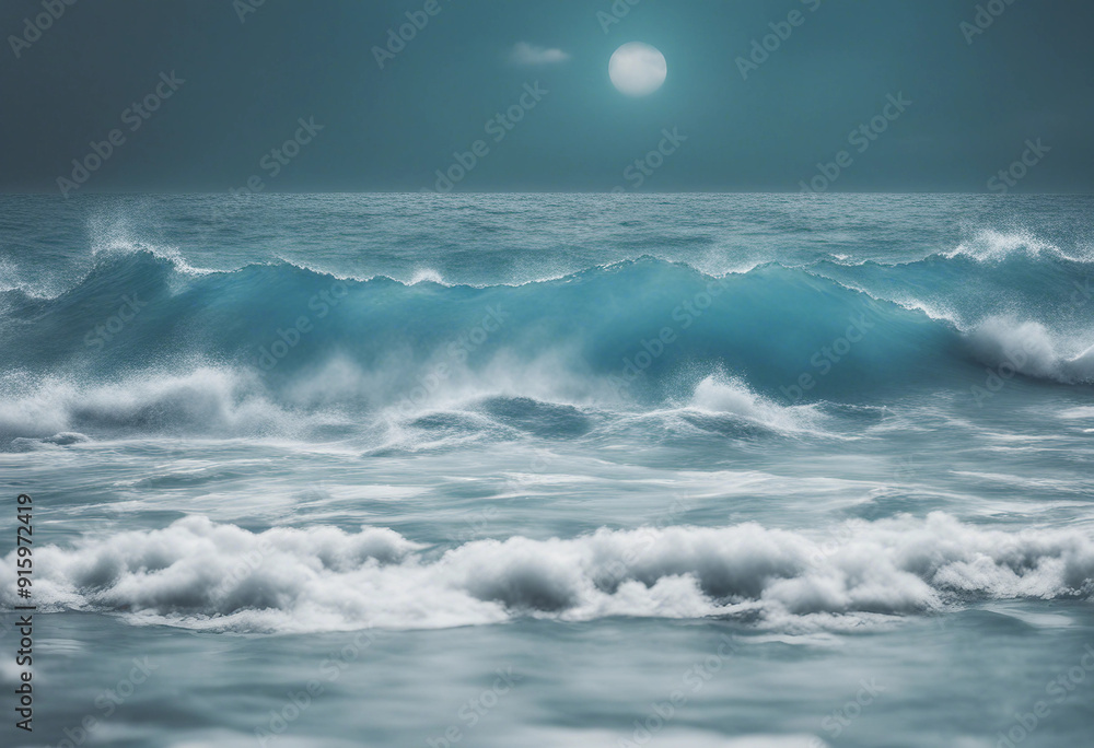 Poster blue sky with sea waves with gradient effect design isolated on white and transparent background