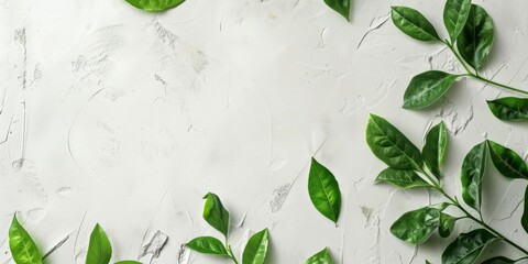 Green Leaves and Natural Cosmetics on White Stone Background. AI Generated