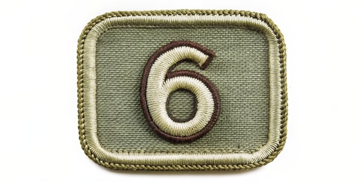 Number 6 embroidered patch on white background, number, six, symbol, patch, white background, embroidered, fabric, design
