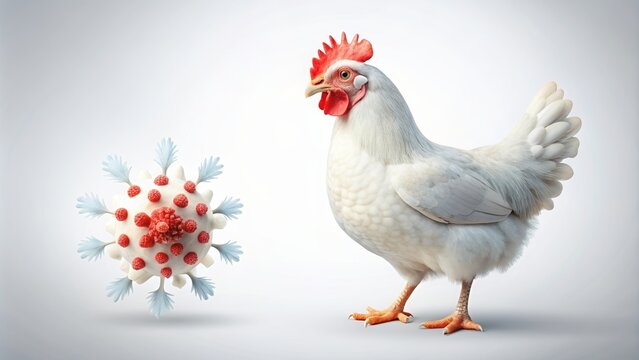 White chicken with virus depicting Bird Flu Outbreak, bird flu, outbreak, virus, white chicken,disease, infection, poultry