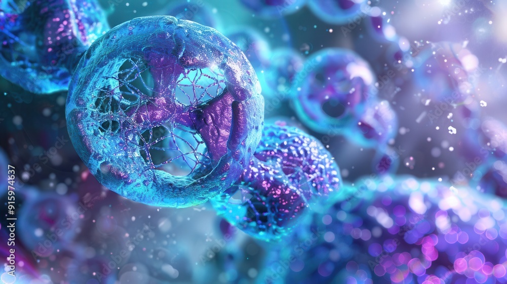 Leinwandbilder a detailed look at cellular structures reveals visible nuclei and intertwined dna strands in a dynam