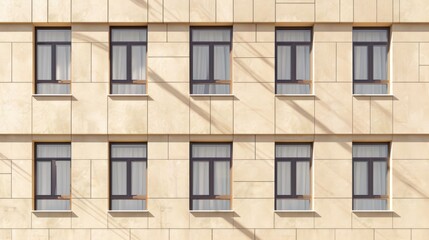 Fototapeta premium Contemporary eastern beige building with windows and shadow patterns. Simple, artistic facade design