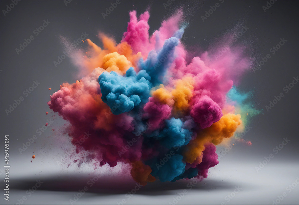 Poster explosion of colored powder isolated on black background abstract colored background isolate on whit
