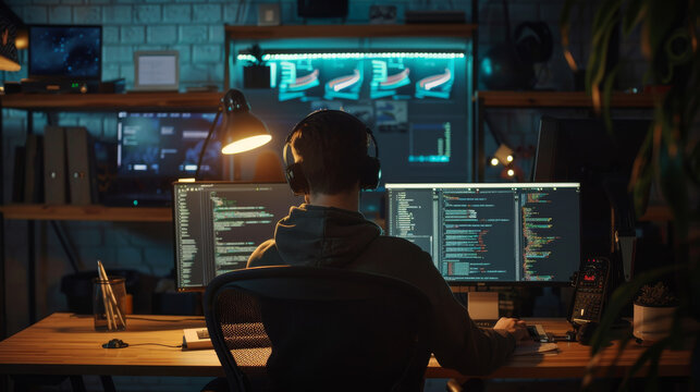 Developer using software tools to create computer programs.