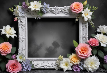 beautiful wedding photo frames decorated with flowers. generative ai