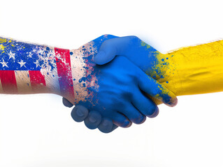 Partnership of Ukraine and USA concept. Close up, copy space, background.