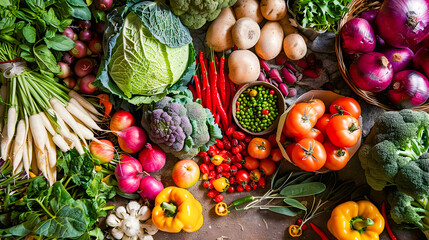 Fresh Organic Vegetables Arrangement in Natural Lighting