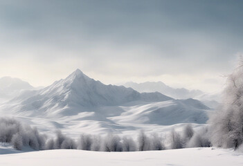 Mountain in winter snow blank covered landscape panorama of beautiful hills scenery isolated on whit