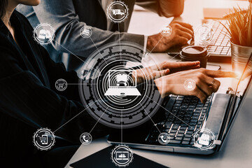 Online shopping and Internet Money Payment Transaction Technology. Modern graphic interface showing...