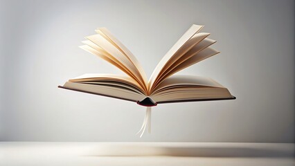 An open book with a bookmark flying out of it in a captivating motion, education, reading, learning