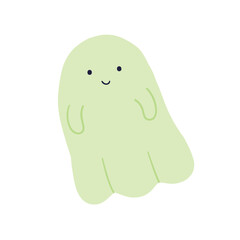 A cute, green, smiling ghost character with a friendly expression. This simple, minimalistic illustration is perfect for Halloween-themed designs, decorations, and playful graphics.