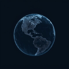 Detailed globe of Earth isolated on transparent background, showing continents in a metallic blue finish.
