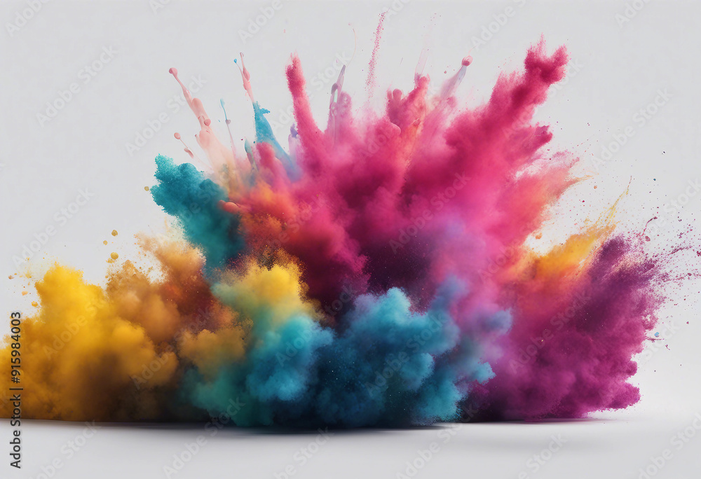 Poster set of abstract explosion of colored powder colorful paint splashes element for design isolated on w