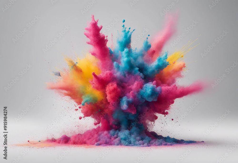 Poster set of abstract explosion of colored powder colorful paint splashes element for design isolated on w