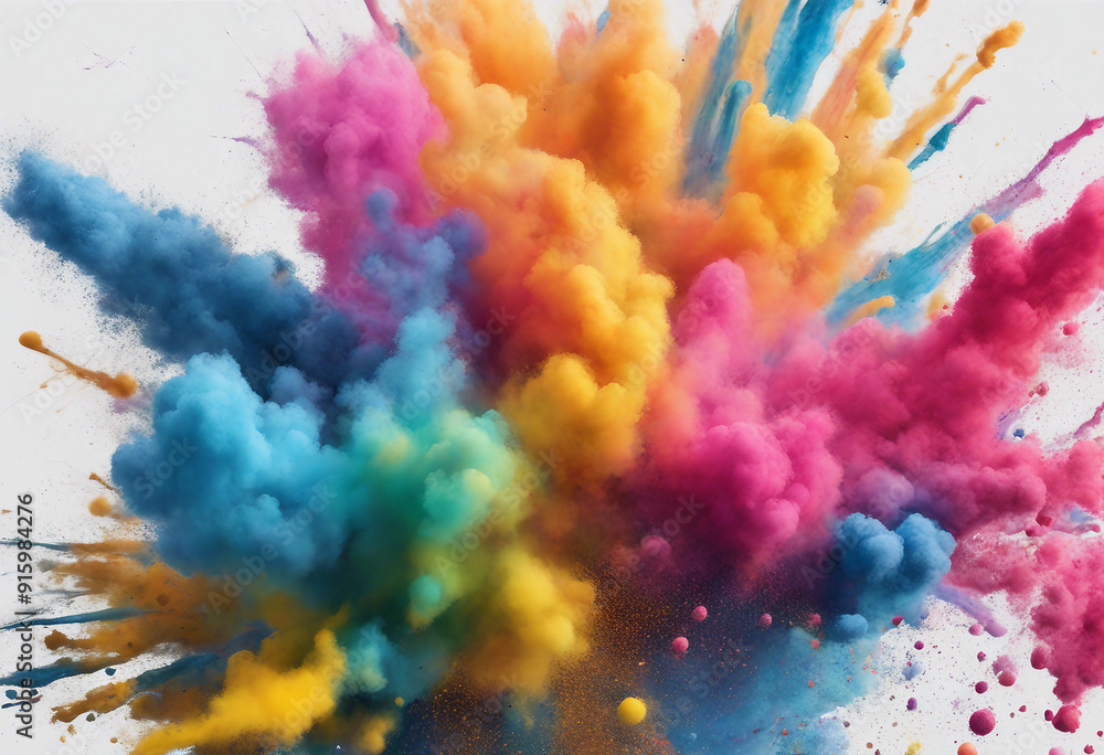Poster set of abstract explosion of colored powder colorful paint splashes element for design isolated on w