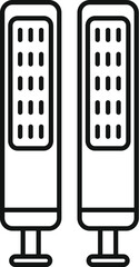 Line drawing of two modern electric heaters providing warmth to a room