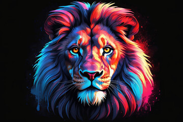 a design lion headshot soft neon light