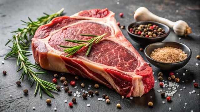 Raw beef rib bone steak with spices , meat, steak, beef, rib, bone, raw, spices, seasonings, gourmet, cooking, ingredients