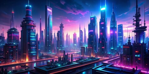 Fototapeta premium Futuristic cyberpunk cityscape with glowing neon lights and advanced technology, cyberpunk, futuristic, city