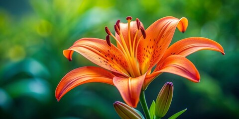 Fototapeta premium Vibrant orange lily flower in full bloom, orange, lily, flower, bloom, vibrant, petal, nature, garden, botanical, plant