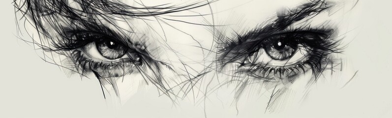 Naklejka premium Intense Gaze: A Close-Up Pencil Drawing of Eyes