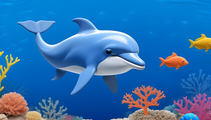 Obraz premium blue dolphin swimming in the ocean with colorful tropical fish and coral reefs in the background 5