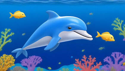 Fototapeta premium blue dolphin swimming in the ocean with colorful tropical fish and coral reefs in the background 7