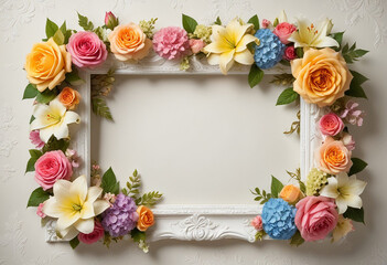 beautiful wedding photo frames decorated with flowers. generative ai