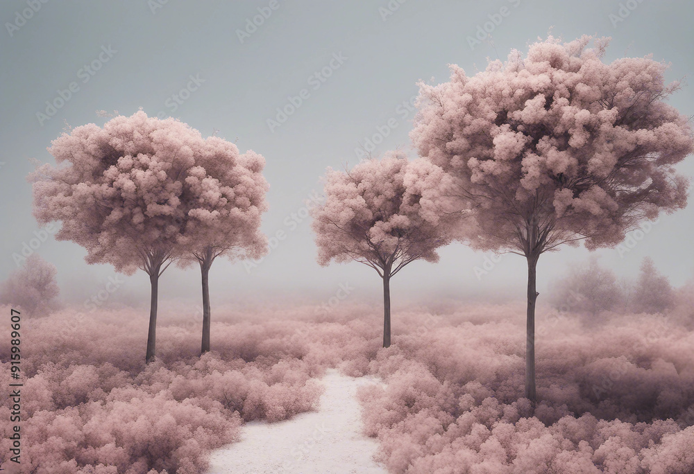 Aufkleber set of trees with flowers minimal lollipop style isolated on white background image ai generate