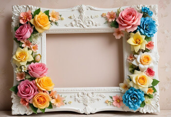 beautiful wedding photo frames decorated with flowers. generative ai