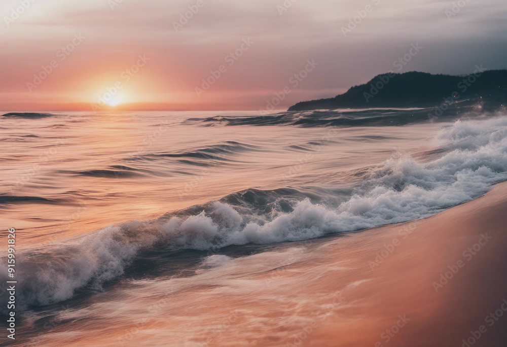 Poster sunset over the sea wave gradient effect isolated on white and transparent background