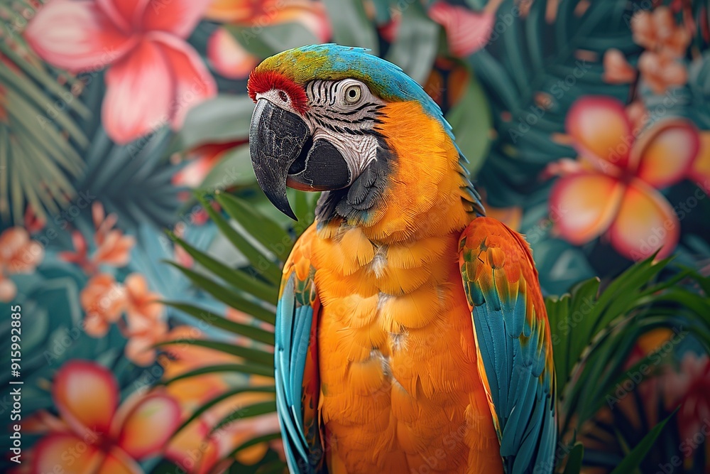 Poster Macaw Parrot with Tropical Background