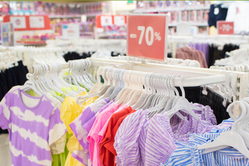 70 percent off, sale in a large clothing store