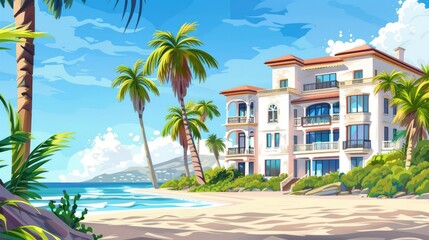 Naklejka premium Beachfront Hotel - Vacation Scene