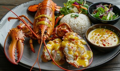 Fresh Lobster Gourmet cuisine delicious seafood on a plate Generate AI