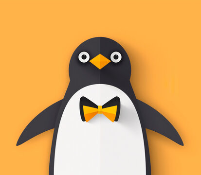 recommend clip art: 2D illustration of a penguin with a bow tie with basic shapes on a neutral colored background in a simplicity of drawing in a minimalist vector style