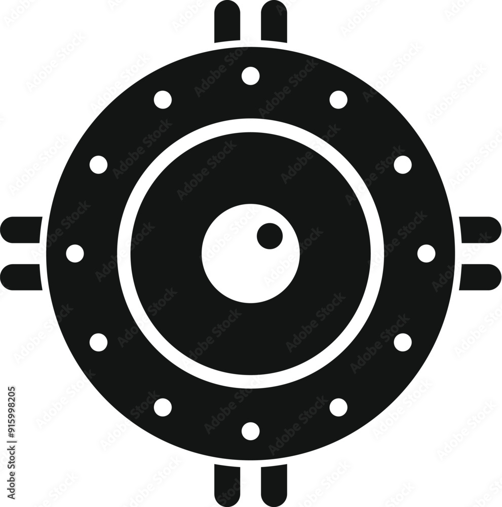 Aufkleber black solid icon for a round spaceship window showing galaxy view